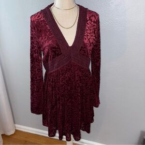 Altar'd State Deep Red Long Sleeve Dress velvet